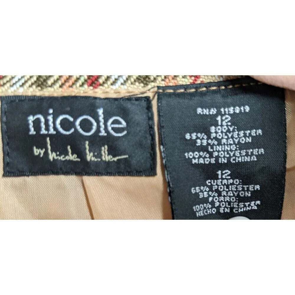 Women's NICOLE MILLER Plaid Belted Poly/Rayon Mid-Length Trench Coat Size 12 - Picture 9 of 9